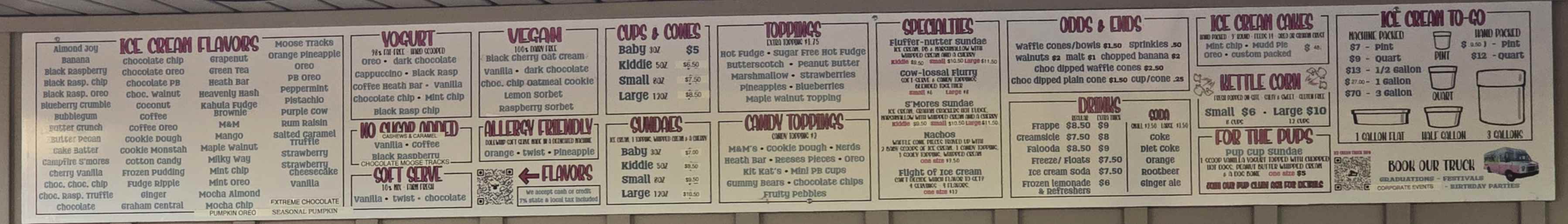 Uhlman's Ice Cream menu